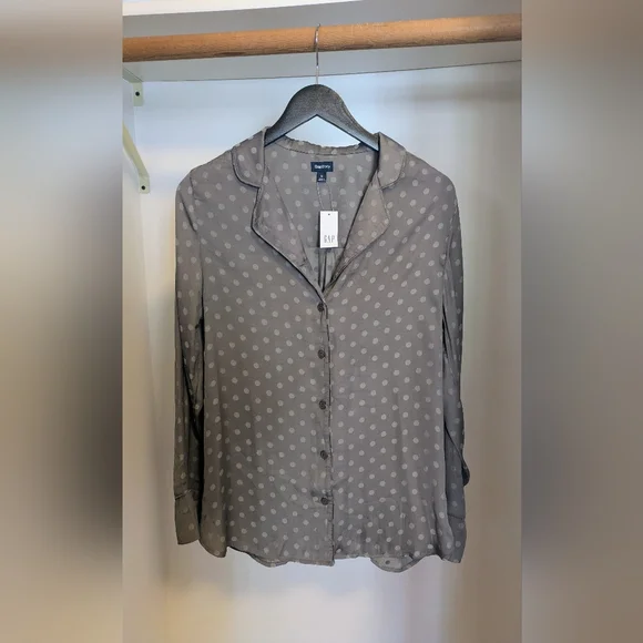 NWT Gap Taupe Polka Dot 2 Piece Pajama Set Size Medium - Picture 5 of 13